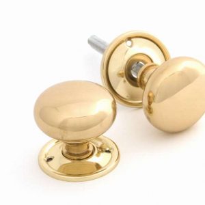From the Anvil Polished Brass Mushroom Mortice/Rim Knob Set - 83564