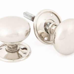 From the Anvil Polished Nickel Mushroom Mortice/Rim Knob Set - 83839
