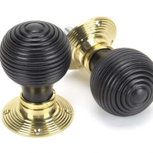 From the Anvil Ebony & Polished Brass Beehive Mortice/Rim Knob Set - 91729