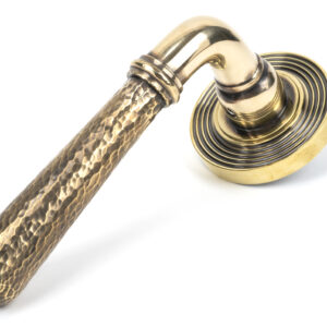 From the Anvil - Aged Brass Hammered Newbury Lever on Rose Set (Beehive) - 46071
