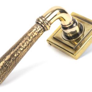 From the Anvil - Aged Brass Hammered Newbury Lever on Rose Set (Square) - 46072