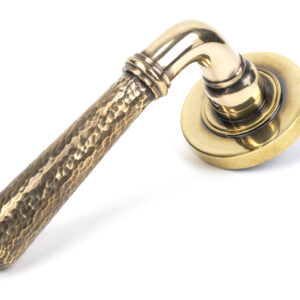 From the Anvil - Aged Brass Hammered Newbury Lever on Rose Set (Plain) - Unsprung - 50037