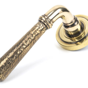 From the Anvil - Aged Brass Hammered Newbury Lever on Rose Set (Art Deco) - Unsprung - 50038