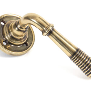 From the Anvil - Aged Brass Reeded Lever on Rose Set - Unsprung - 50086