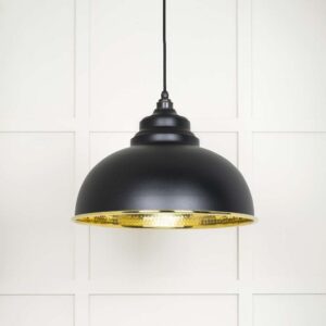 From the Anvil - Hammered Brass Harborne Pendant in Elan Black - 49521EB
