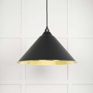 From the Anvil - Hammered Brass Hockley Pendant in Elan Black - 49523EB