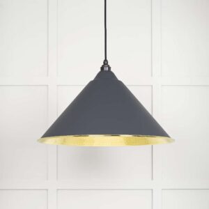 From the Anvil - Hammered Brass Hockley Pendant in Slate - 49523SL